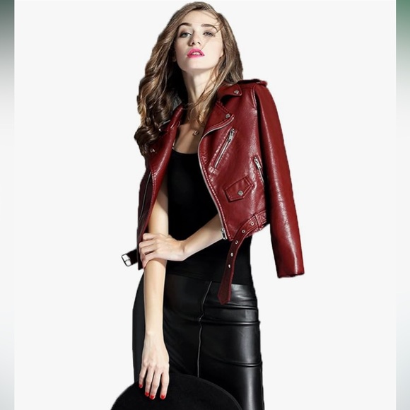 Red Faux Leather Jacket - Picture 2 of 6